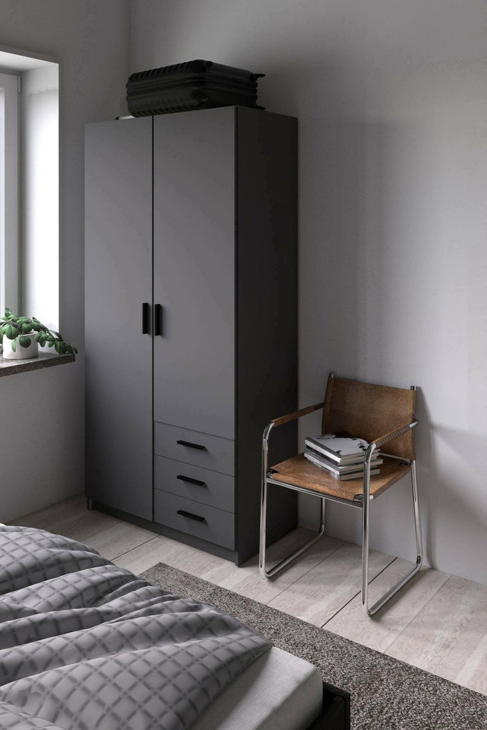 Guardaroba 2 ante Sultani, Mobile camera da letto, Cabina armadio portabiti, Armadio appendiabiti, 99x50 h200 cm, Grigio