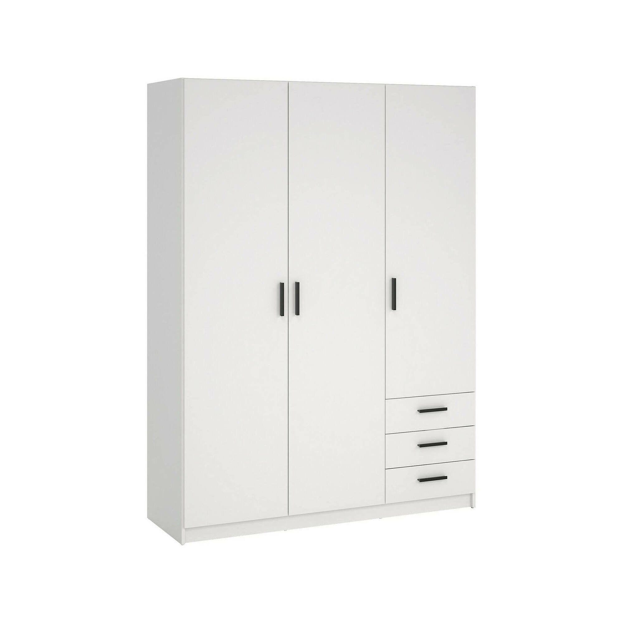 Guardaroba 3 ante Simeon, Mobile camera da letto, Cabina armadio portabiti, Armadio appendiabiti, 147x50 h200 cm, Bianco