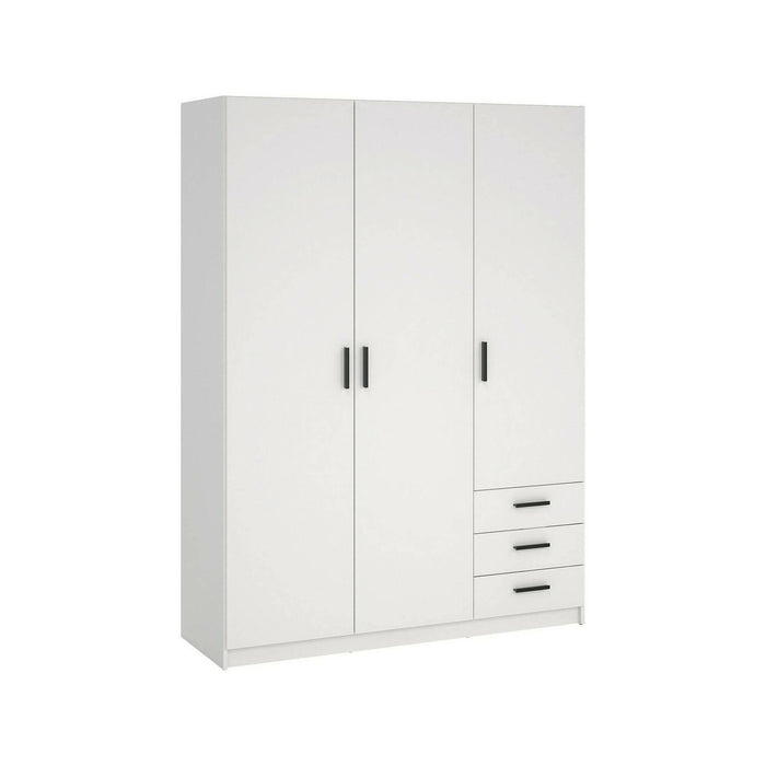 Guardaroba 3 ante Simeon, Mobile camera da letto, Cabina armadio portabiti, Armadio appendiabiti, 147x50 h200 cm, Bianco