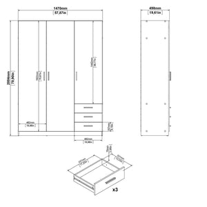 Guardaroba 3 ante Simeon, Mobile camera da letto, Cabina armadio portabiti, Armadio appendiabiti, 147x50 h200 cm, Rovere