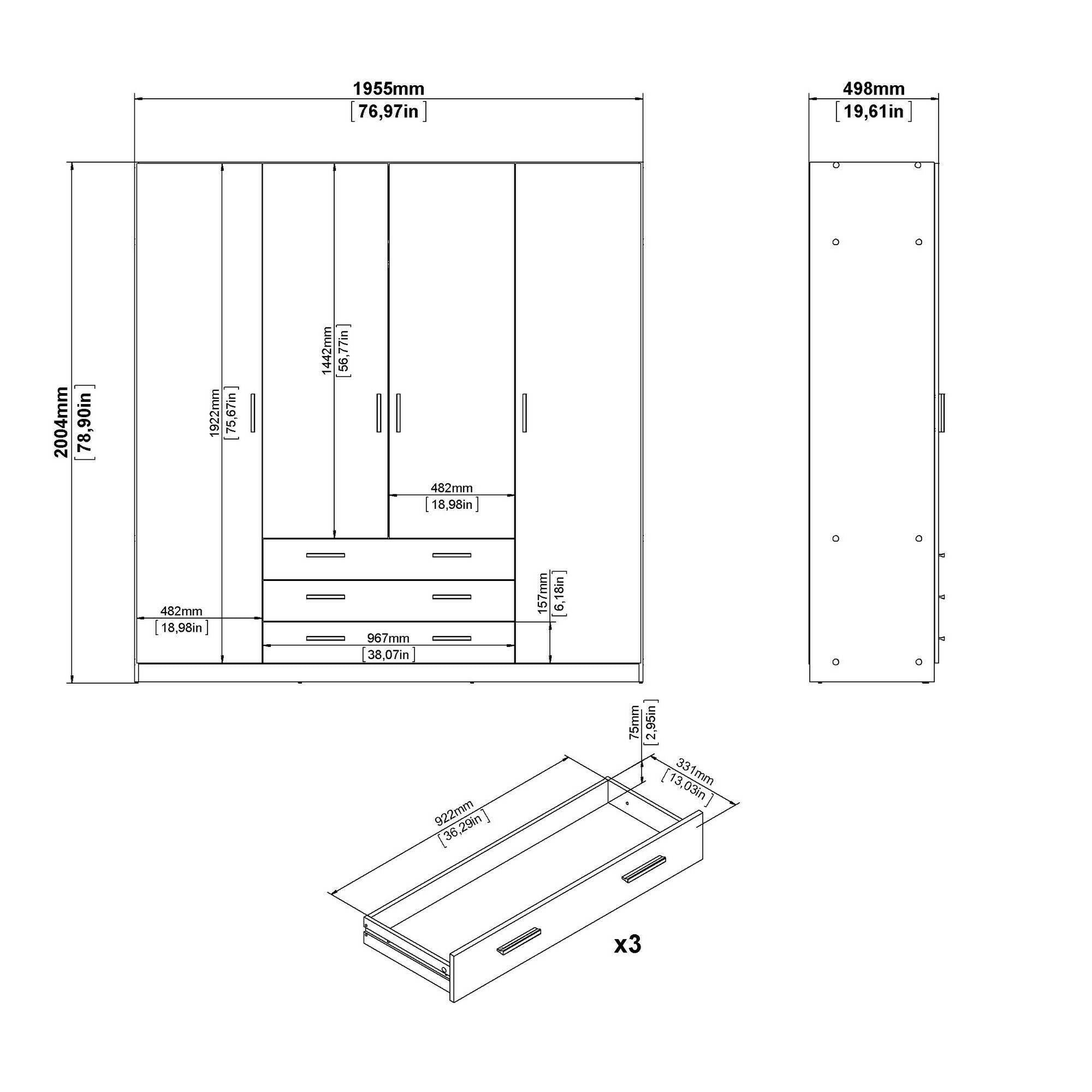 Guardaroba grande Epipola, Mobile camera da letto, Cabina armadio portabiti, Armadio appendiabiti, 196x50 h200 cm, Rovere