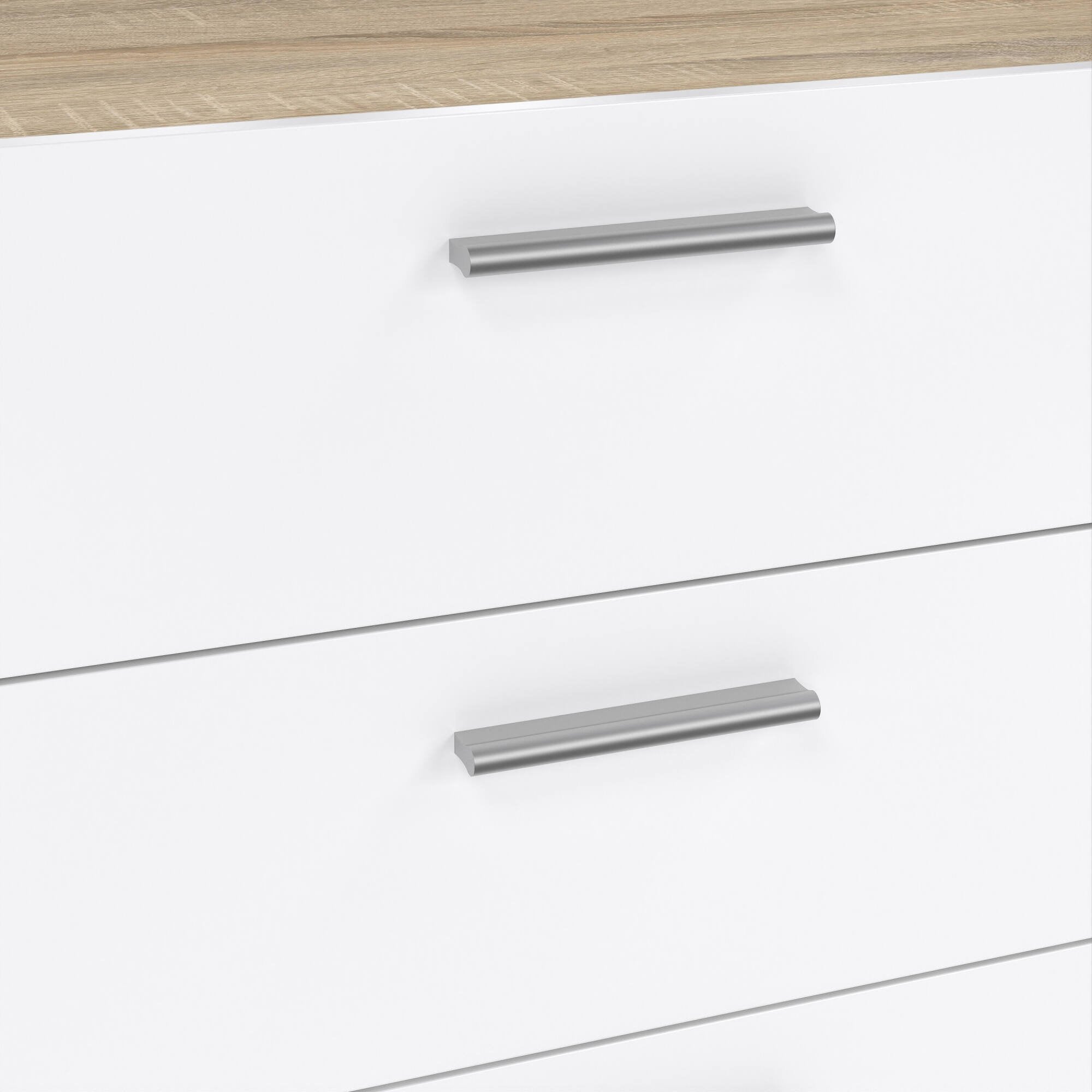 Credenza Phethai, Buffet da soggiorno, Madia da salotto, Dispensa da cucina, 140x40 h82 cm, Quercia e Bianco lucido