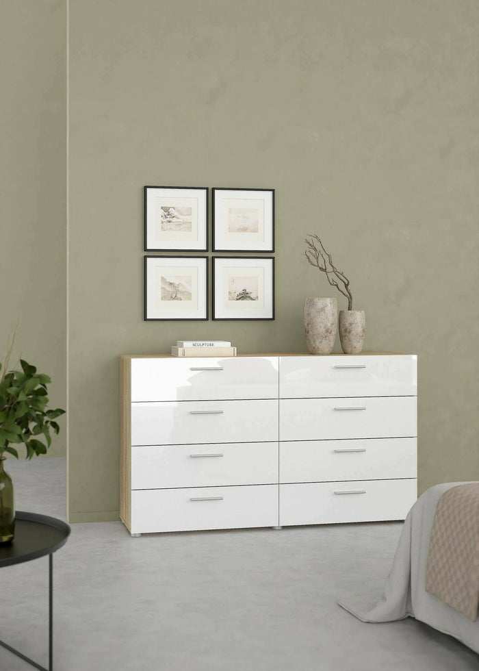 Credenza Phethai, Buffet da soggiorno, Madia da salotto, Dispensa da cucina, 140x40 h82 cm, Quercia e Bianco lucido