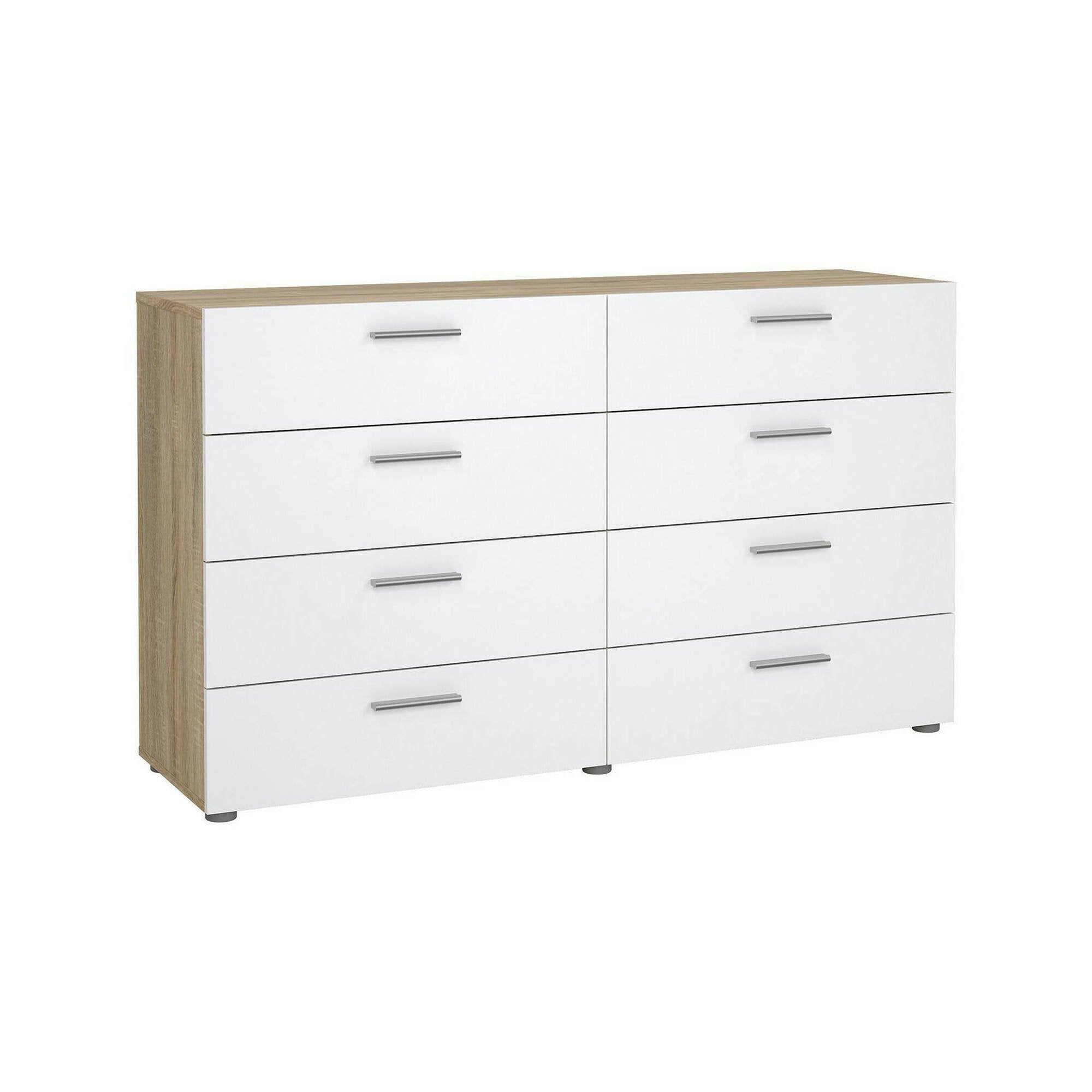 Credenza Phethai, Buffet da soggiorno, Madia da salotto, Dispensa da cucina, 140x40 h82 cm, Quercia e Bianco lucido