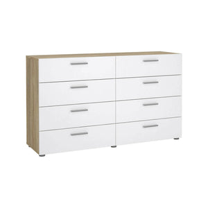 Credenza Phethai, Buffet da soggiorno, Madia da salotto, Dispensa da cucina, 140x40 h82 cm, Quercia e Bianco lucido