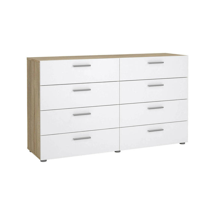 Credenza Phethai, Buffet da soggiorno, Madia da salotto, Dispensa da cucina, 140x40 h82 cm, Quercia e Bianco lucido