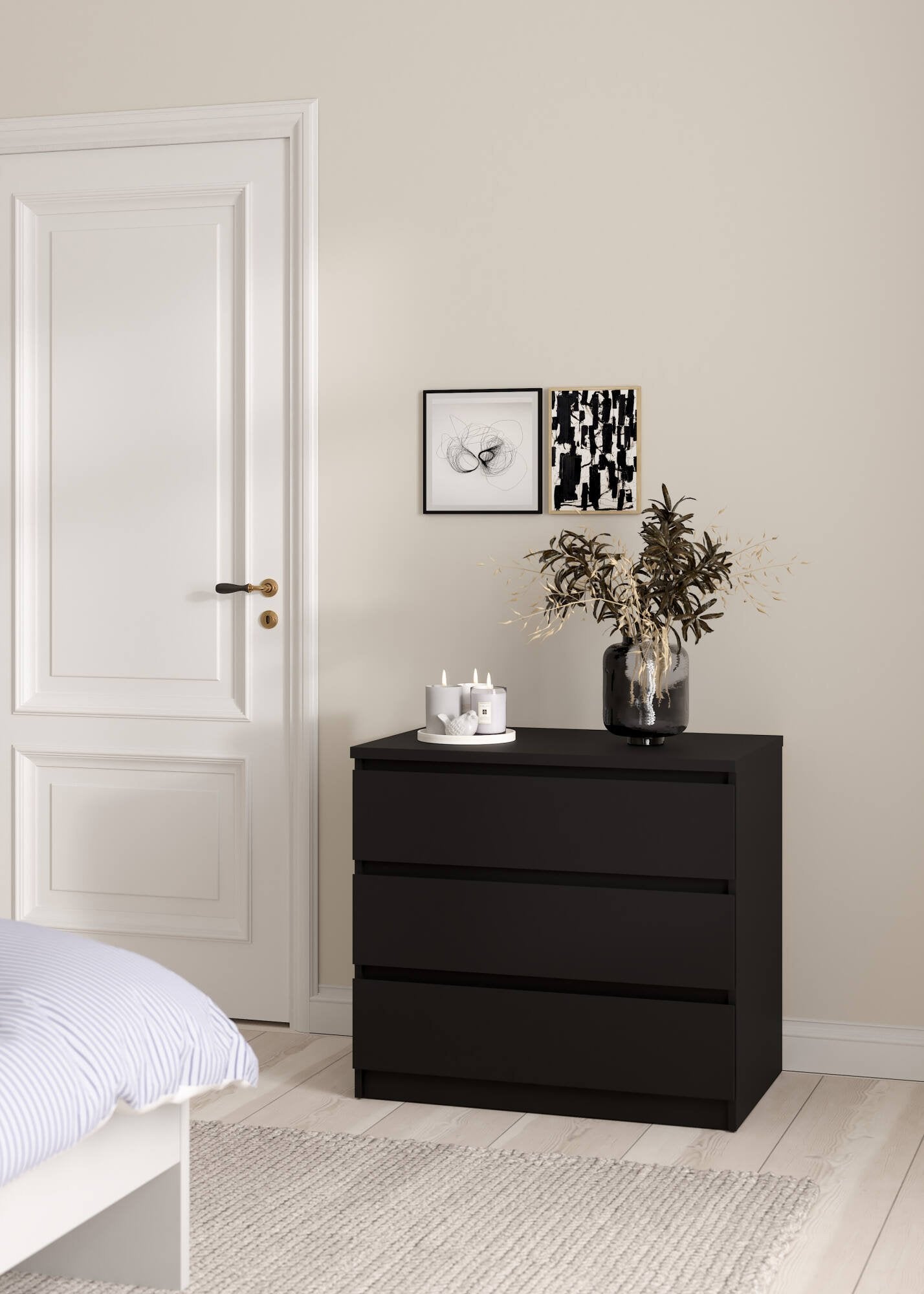 Cassettiera Kajiki, Settimino multiuso, Comò camera da letto, Mobile con cassetti, 77x50 h68 cm, Nero