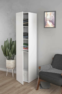 Armadio multiuso 1 anta Khutulun, Mobile multifunzionale, Mobiletto scarpiera, Guardaroba porta scarpe, 42x39 h175 cm, Bianco