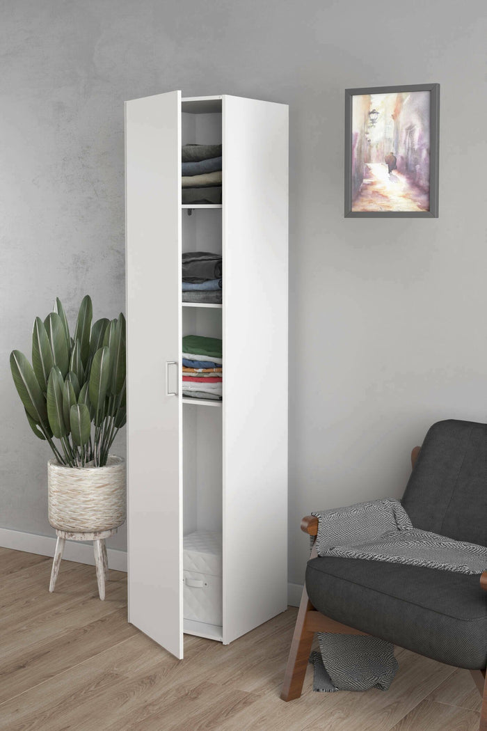 Armadio multiuso 1 anta Khutulun, Mobile multifunzionale, Mobiletto scarpiera, Guardaroba porta scarpe, 42x39 h175 cm, Bianco