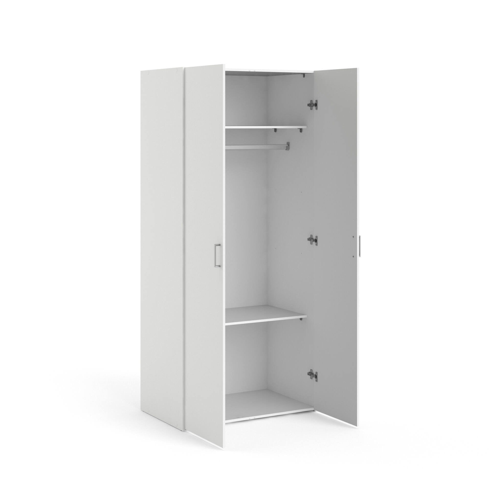 Guardaroba 2 ante Danny, Mobile camera da letto, Cabina armadio portabiti, Armadio appendiabiti, 78x50 h175 cm, Bianco