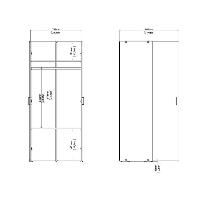Guardaroba 2 ante Danny, Mobile camera da letto, Cabina armadio portabiti, Armadio appendiabiti, 78x50 h175 cm, Bianco