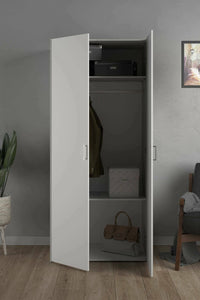 Guardaroba 2 ante Danny, Mobile camera da letto, Cabina armadio portabiti, Armadio appendiabiti, 78x50 h175 cm, Bianco