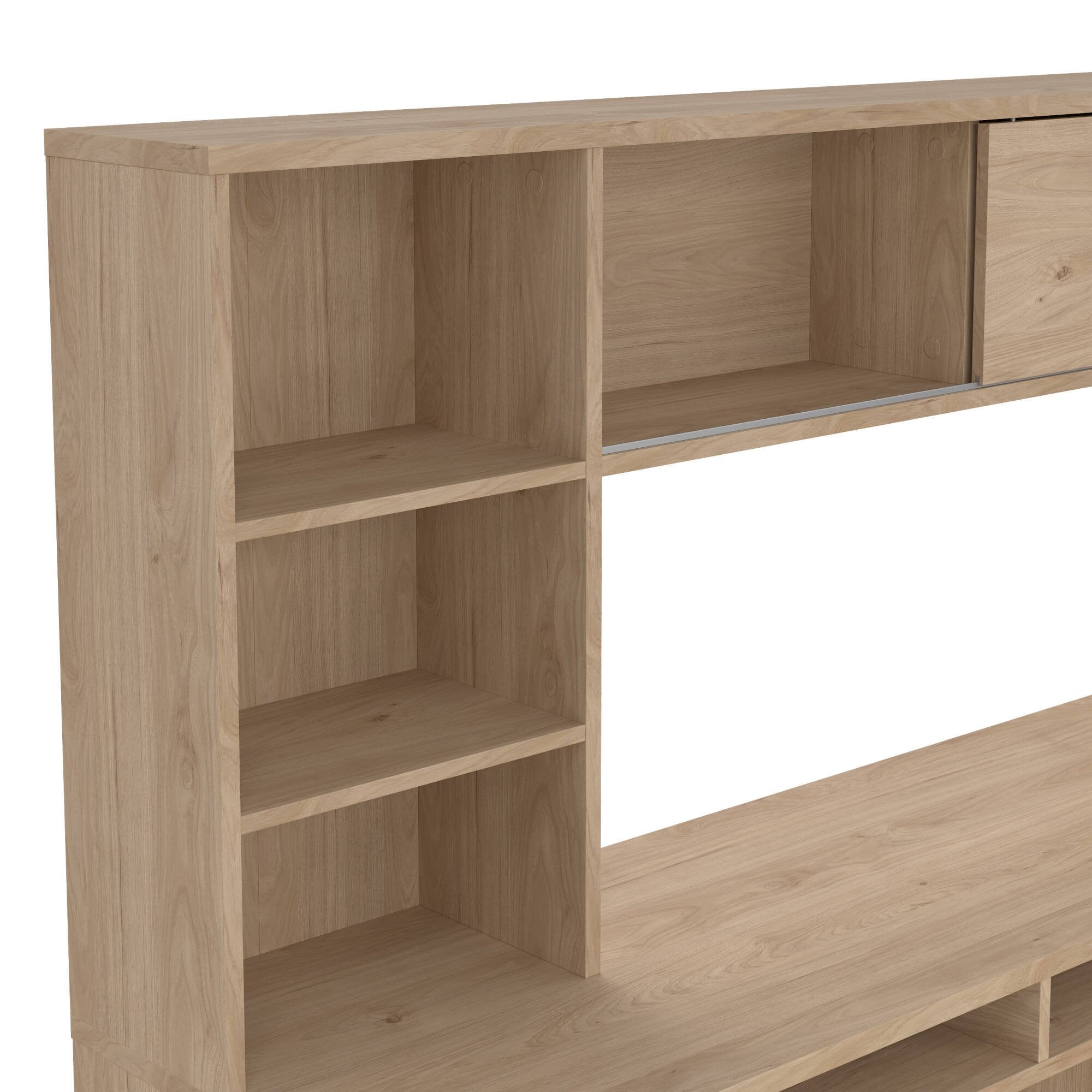 Scrivania Ambrenti, Scrittoio multiuso, Tavolo per ufficio porta PC, Piano di lavoro, 149x48 h156 cm, Rovere