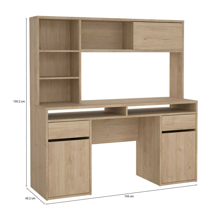 Scrivania Ambrenti, Scrittoio multiuso, Tavolo per ufficio porta PC, Piano di lavoro, 149x48 h156 cm, Rovere