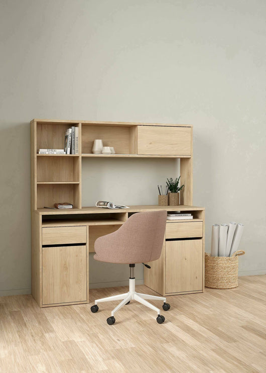 Scrivania Ambrenti, Scrittoio multiuso, Tavolo per ufficio porta PC, Piano di lavoro, 149x48 h156 cm, Rovere