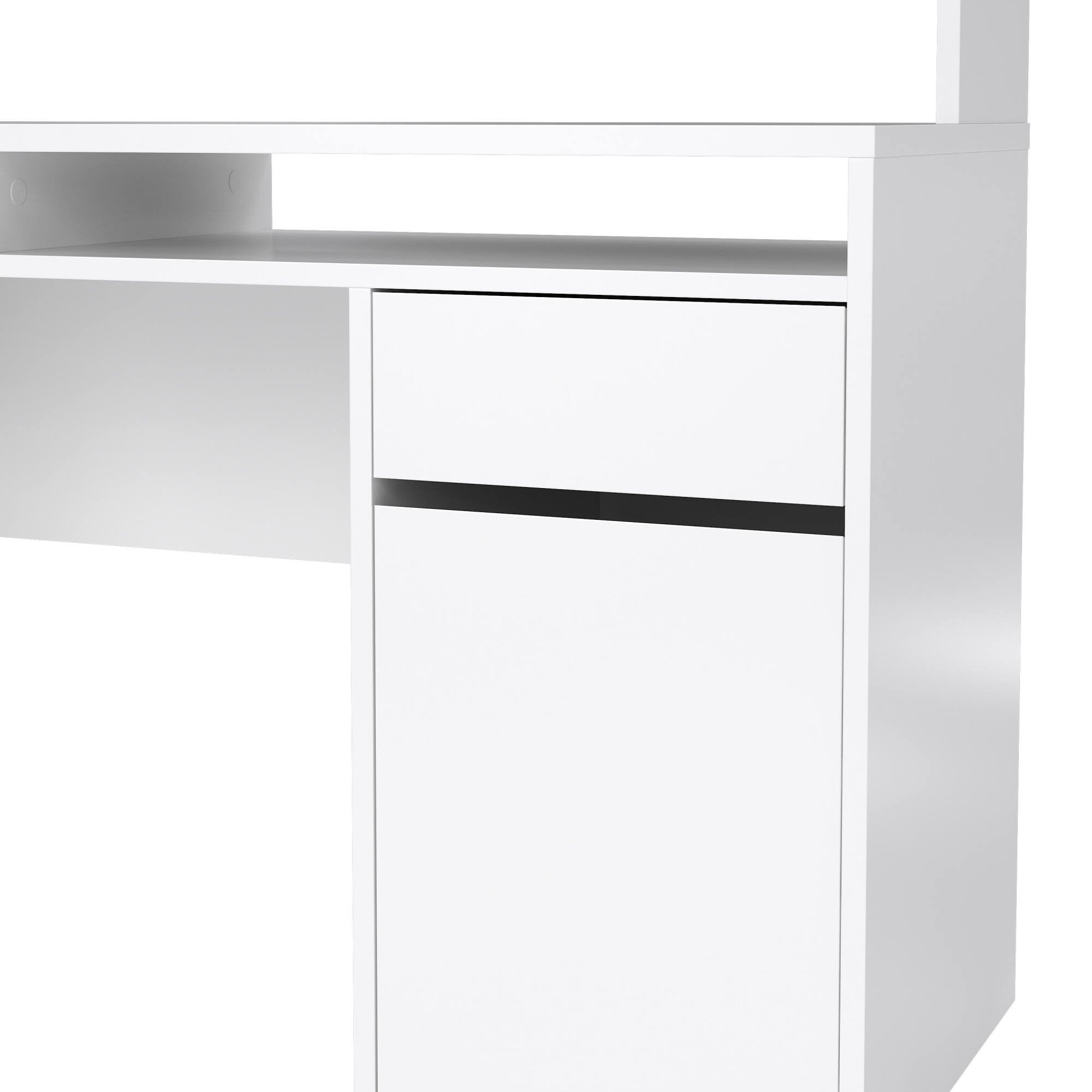 Scrivania Ambrenti, Scrittoio multiuso, Tavolo per ufficio porta PC, Piano di lavoro, 149x48 h156 cm, Bianco lucido