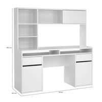 Scrivania Ambrenti, Scrittoio multiuso, Tavolo per ufficio porta PC, Piano di lavoro, 149x48 h156 cm, Bianco lucido