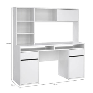 Scrivania Ambrenti, Scrittoio multiuso, Tavolo per ufficio porta PC, Piano di lavoro, 149x48 h156 cm, Bianco lucido