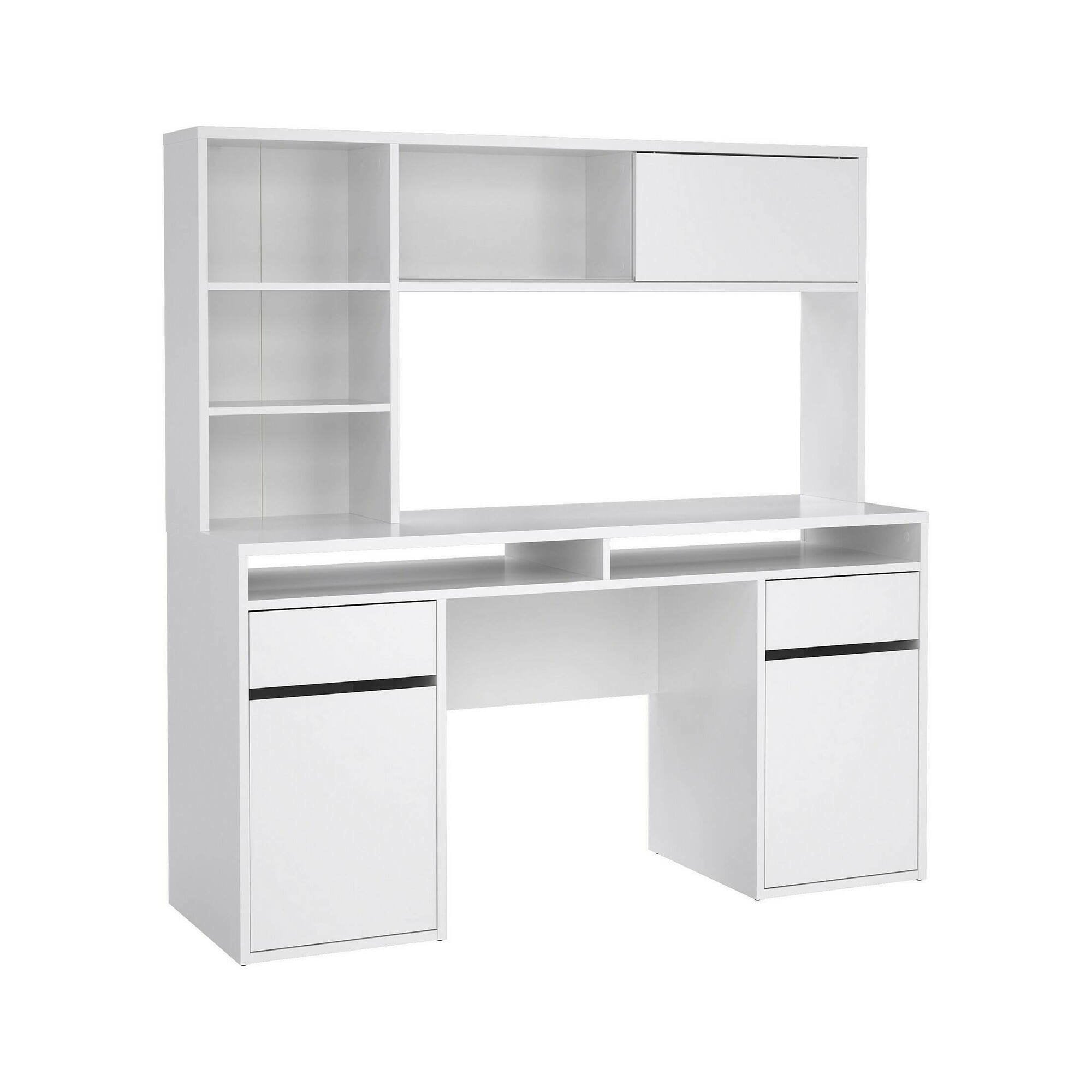 Scrivania Ambrenti, Scrittoio multiuso, Tavolo per ufficio porta PC, Piano di lavoro, 149x48 h156 cm, Bianco lucido