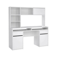 Scrivania Ambrenti, Scrittoio multiuso, Tavolo per ufficio porta PC, Piano di lavoro, 149x48 h156 cm, Bianco lucido