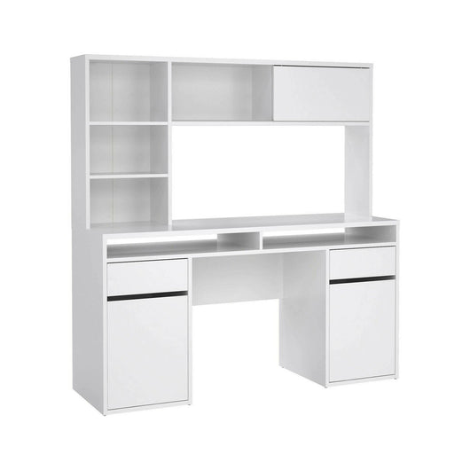 Scrivania Ambrenti, Scrittoio multiuso, Tavolo per ufficio porta PC, Piano di lavoro, 149x48 h156 cm, Bianco lucido