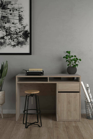 Scrivania Abbadu, Scrittoio multiuso, Tavolo per ufficio porta PC, Piano di lavoro, 110x48 h77 cm, Rovere