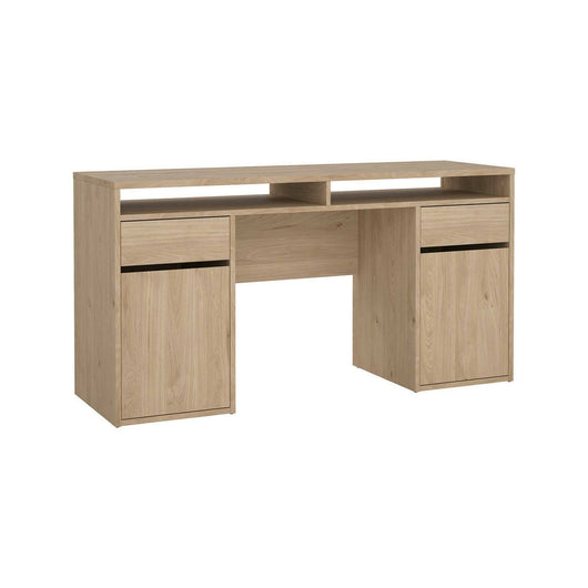 Scrivania Leepi, Scrittoio multiuso, Tavolo per ufficio porta PC, Piano di lavoro, 149x48 h77 cm, Rovere