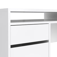 Scrivania Leepi, Scrittoio multiuso, Tavolo per ufficio porta PC, Piano di lavoro, 149x48 h77 cm, Bianco lucido