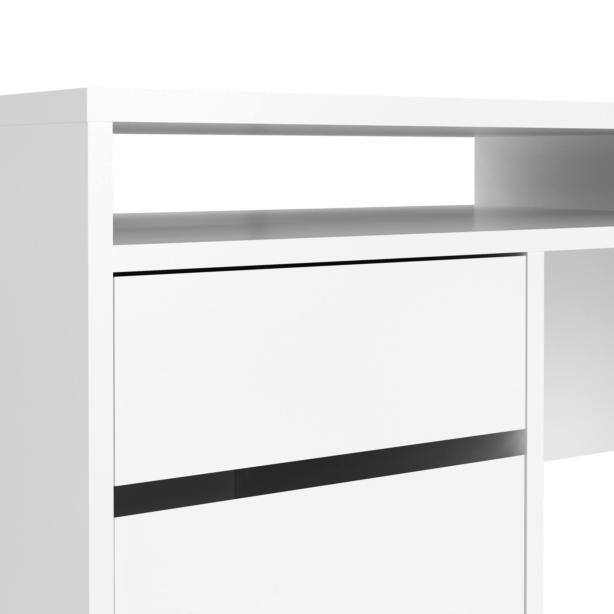 Scrivania Leepi, Scrittoio multiuso, Tavolo per ufficio porta PC, Piano di lavoro, 149x48 h77 cm, Bianco lucido