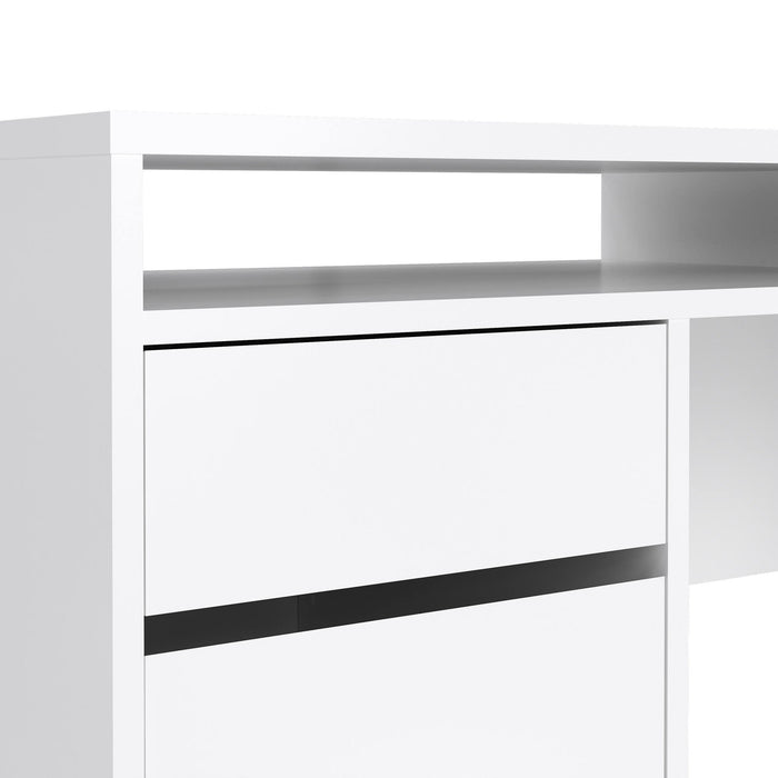 Scrivania Leepi, Scrittoio multiuso, Tavolo per ufficio porta PC, Piano di lavoro, 149x48 h77 cm, Bianco lucido