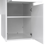 Scrivania Leepi, Scrittoio multiuso, Tavolo per ufficio porta PC, Piano di lavoro, 149x48 h77 cm, Bianco lucido