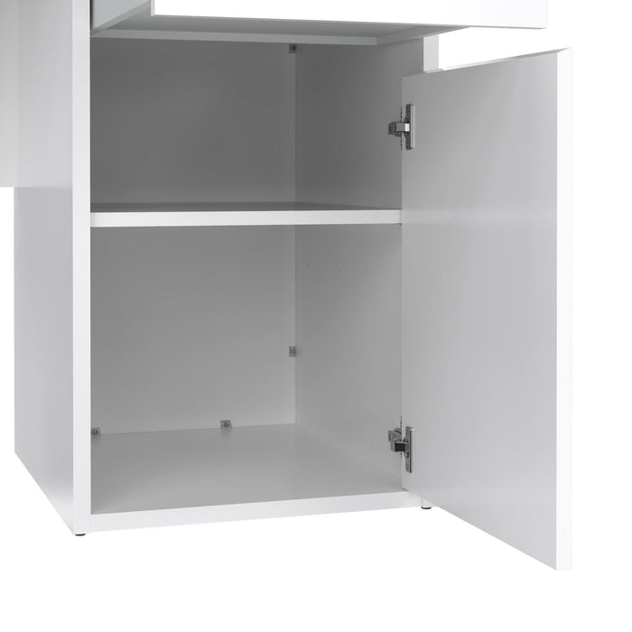 Scrivania Leepi, Scrittoio multiuso, Tavolo per ufficio porta PC, Piano di lavoro, 149x48 h77 cm, Bianco lucido