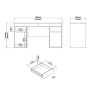 Scrivania Leepi, Scrittoio multiuso, Tavolo per ufficio porta PC, Piano di lavoro, 149x48 h77 cm, Bianco lucido