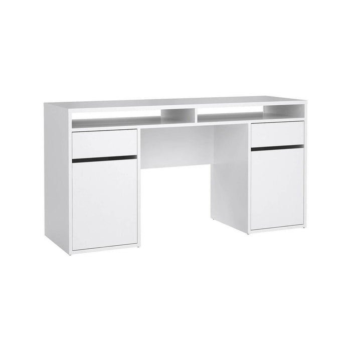 Scrivania Leepi, Scrittoio multiuso, Tavolo per ufficio porta PC, Piano di lavoro, 149x48 h77 cm, Bianco lucido