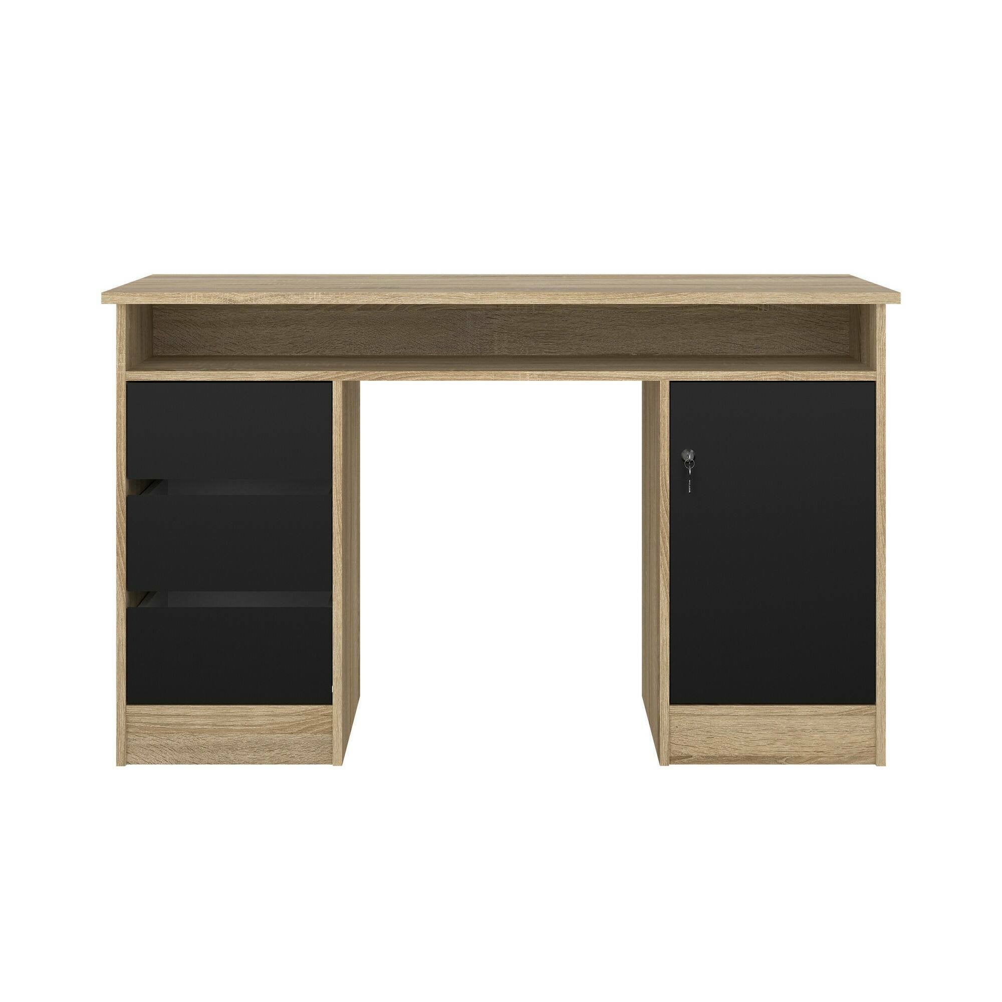 Scrivania Shanshan, Scrittoio multiuso, Tavolo per ufficio porta PC, Piano di lavoro, 126x55 h76 cm, Quercia e Nero