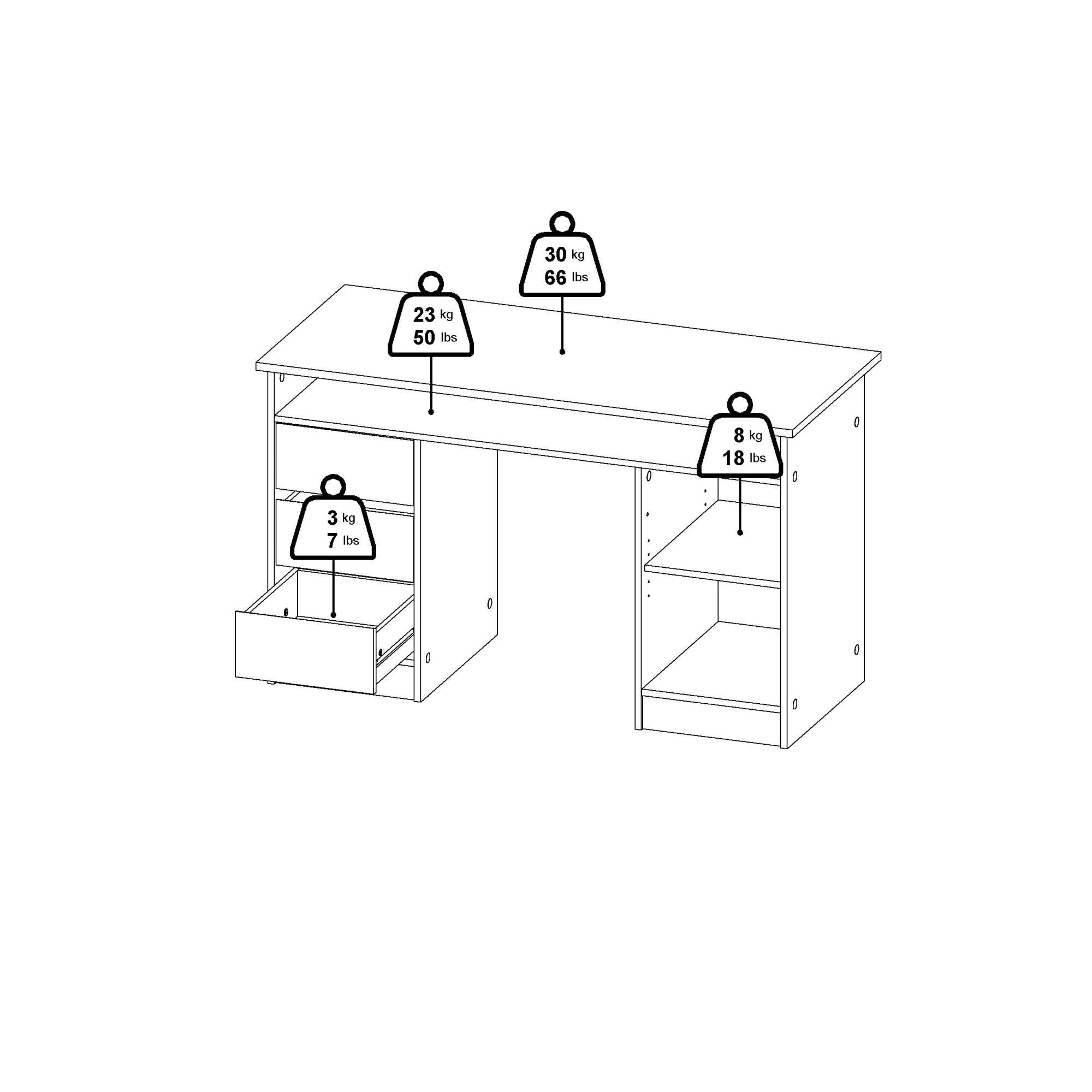 Scrivania Shanshan, Scrittoio multiuso, Tavolo per ufficio porta PC, Piano di lavoro, 126x55 h76 cm, Quercia e Nero