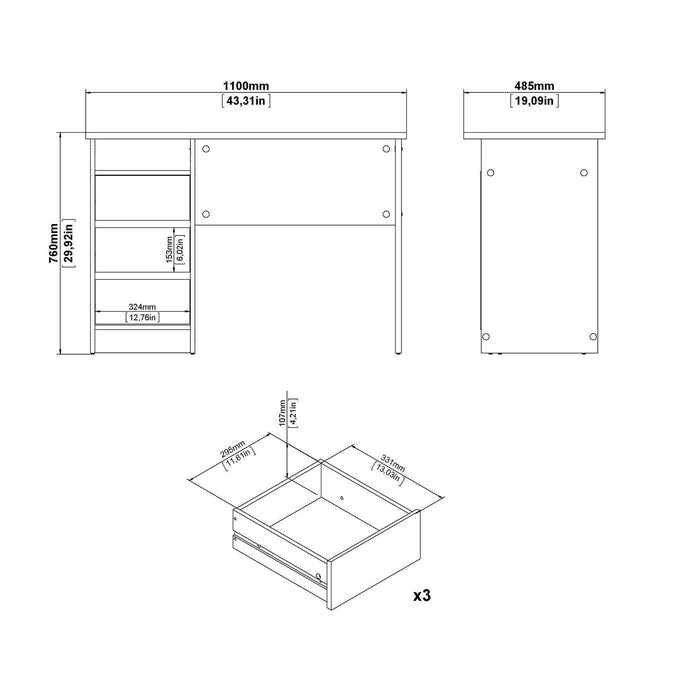 Scrivania Huaning, Scrittoio multiuso, Tavolo per ufficio porta PC, Piano di lavoro, 110x49 h76 cm, Bianco