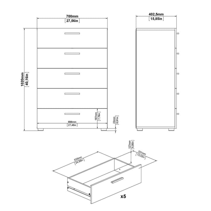 Cassettiera Alf, Settimino multiuso, Comò camera da letto, Mobile con cassetti, 70x40 h102 cm, Nero