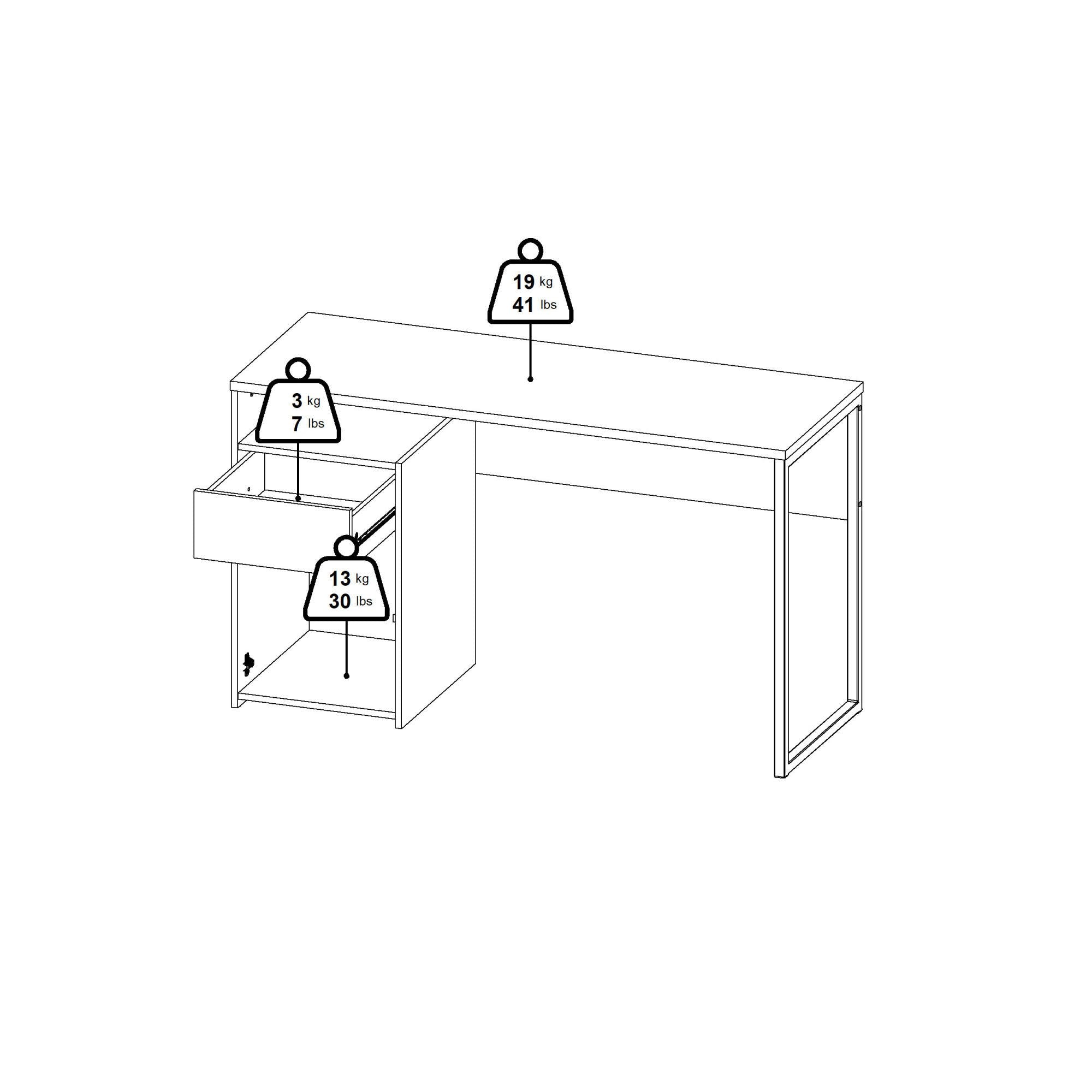 Scrivania Mele, Scrittoio multiuso, Tavolo per ufficio porta PC, Piano di lavoro, 130x48 h77 cm, Rovere e Nero