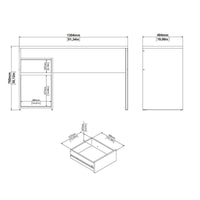 Scrivania Mele, Scrittoio multiuso, Tavolo per ufficio porta PC, Piano di lavoro, 130x48 h77 cm, Rovere e Nero