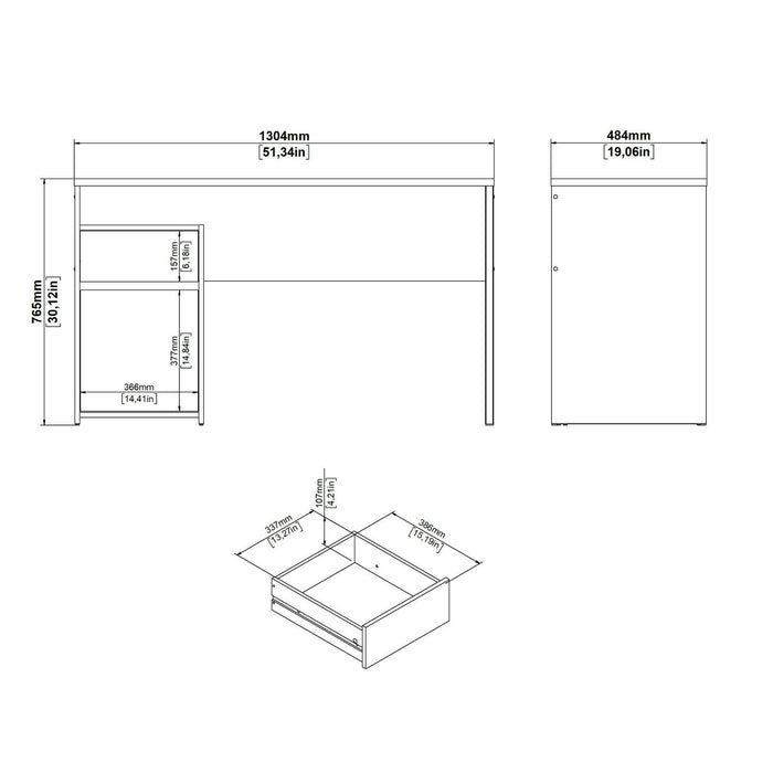 Scrivania Mele, Scrittoio multiuso, Tavolo per ufficio porta PC, Piano di lavoro, 130x48 h77 cm, Rovere e Nero