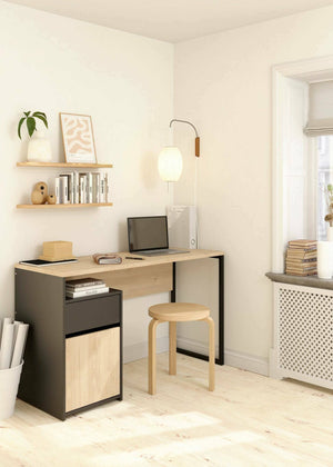 Scrivania Mele, Scrittoio multiuso, Tavolo per ufficio porta PC, Piano di lavoro, 130x48 h77 cm, Rovere e Nero