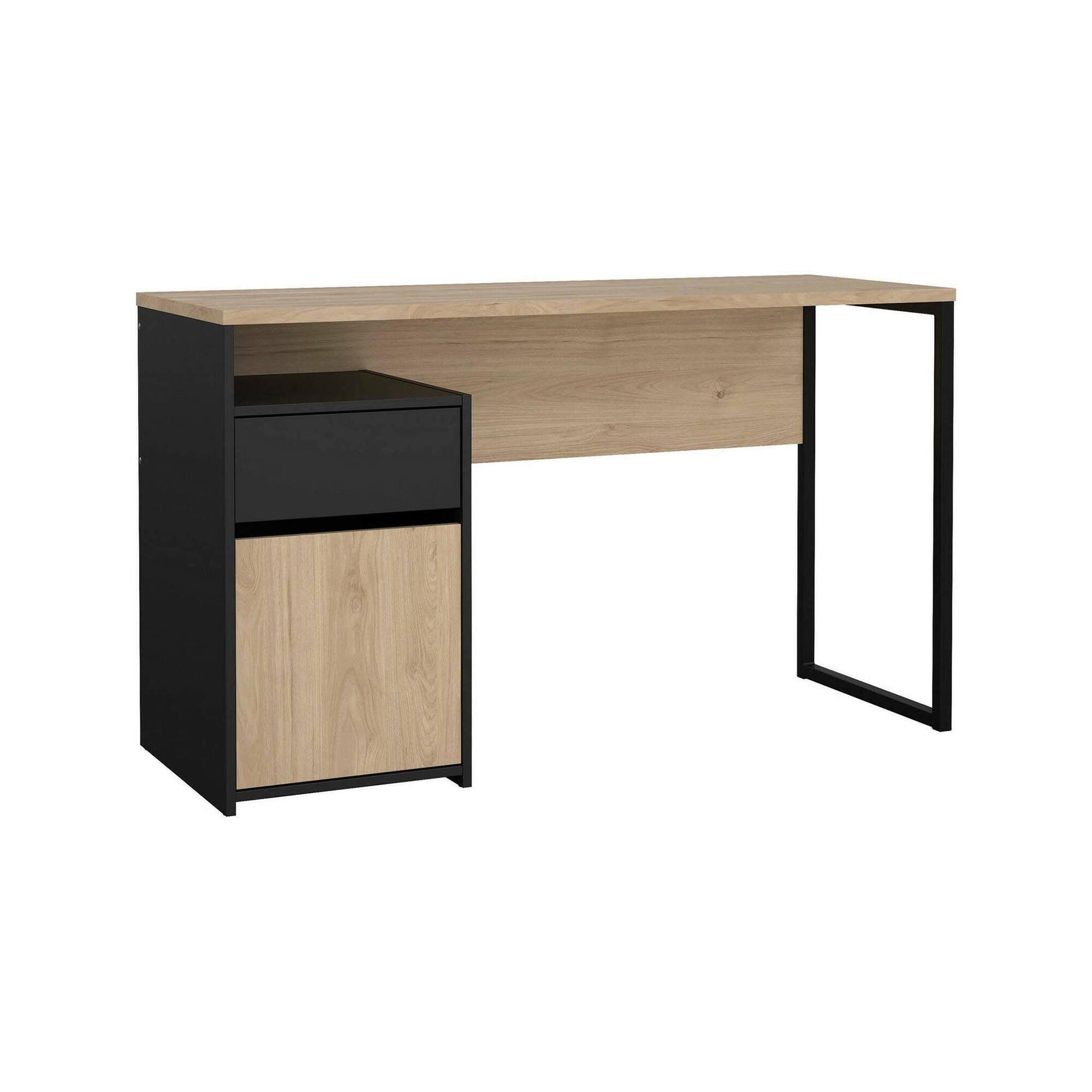 Scrivania Mele, Scrittoio multiuso, Tavolo per ufficio porta PC, Piano di lavoro, 130x48 h77 cm, Rovere e Nero
