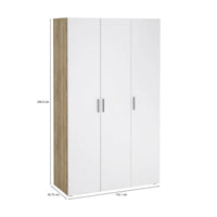 Guardaroba 3 ante Albacore, Mobile camera da letto, Cabina armadio portabiti, Armadio appendiabiti, 118x50 h201 cm, Quercia e Bianco lucido