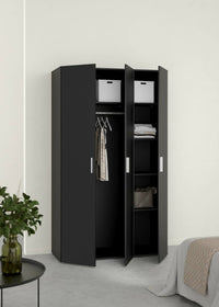 Guardaroba 3 ante Albacore, Mobile camera da letto, Cabina armadio portabiti, Armadio appendiabiti, 118x50 h201 cm, Nero