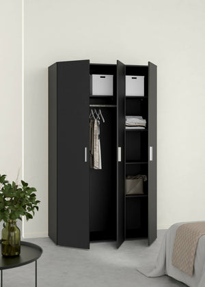 Guardaroba 3 ante Albacore, Mobile camera da letto, Cabina armadio portabiti, Armadio appendiabiti, 118x50 h201 cm, Nero