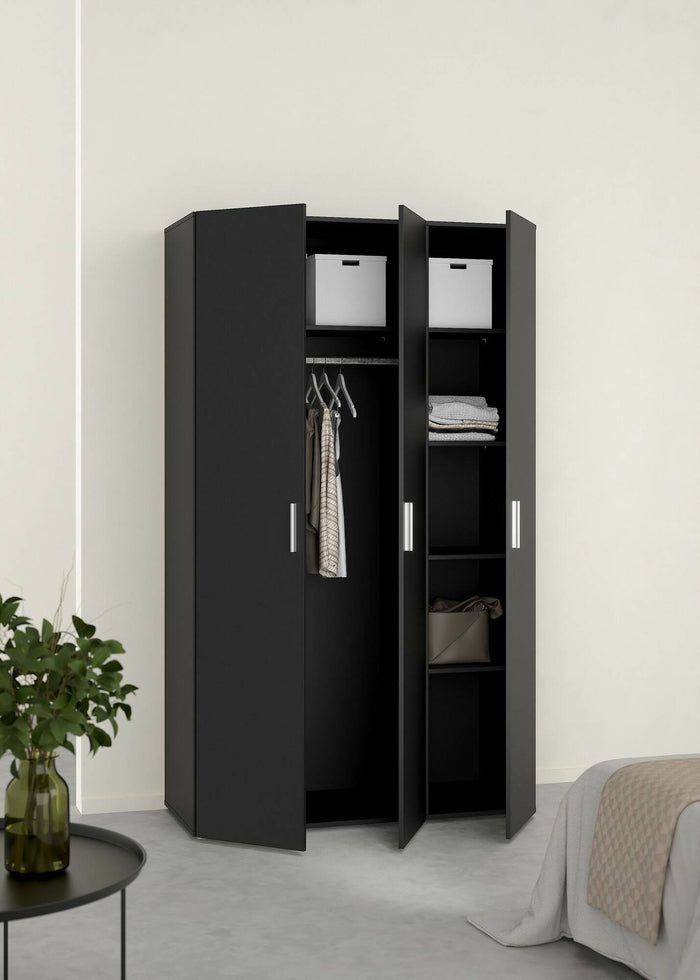 Guardaroba 3 ante Albacore, Mobile camera da letto, Cabina armadio portabiti, Armadio appendiabiti, 118x50 h201 cm, Nero