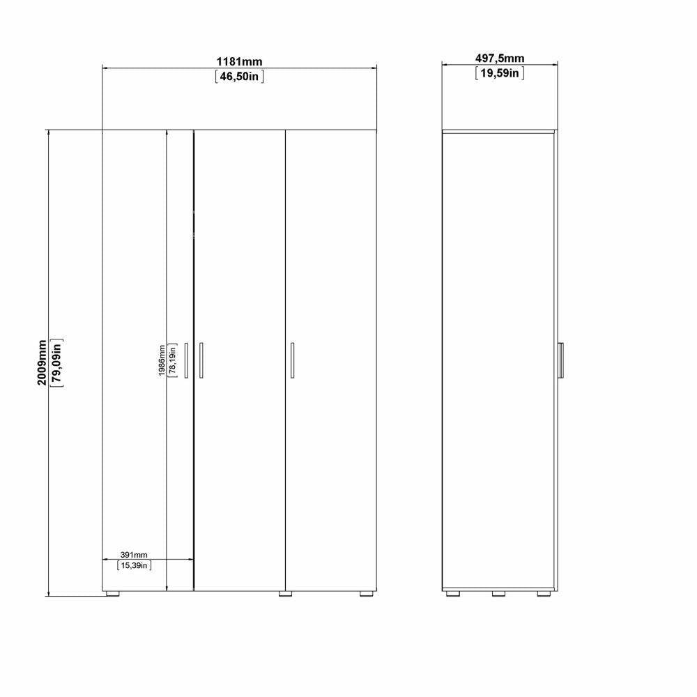 Guardaroba 3 ante Albacore, Mobile camera da letto, Cabina armadio portabiti, Armadio appendiabiti, 118x50 h201 cm, Nero