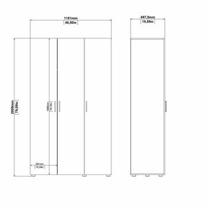 Guardaroba 3 ante Albacore, Mobile camera da letto, Cabina armadio portabiti, Armadio appendiabiti, 118x50 h201 cm, Nero