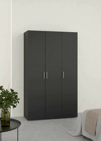 Guardaroba 3 ante Albacore, Mobile camera da letto, Cabina armadio portabiti, Armadio appendiabiti, 118x50 h201 cm, Nero